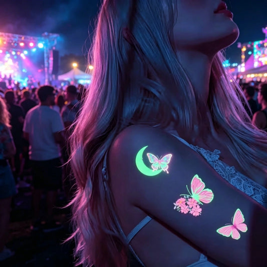 10pcs Glow-in-the-Dark Temporary Tattoos | Butterfly & Floral Stickers for Festivals & Parties