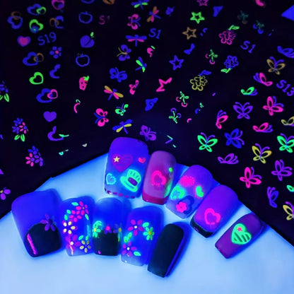 30pcs of 3D Glow-in-the-dark Neon Nail Stickers