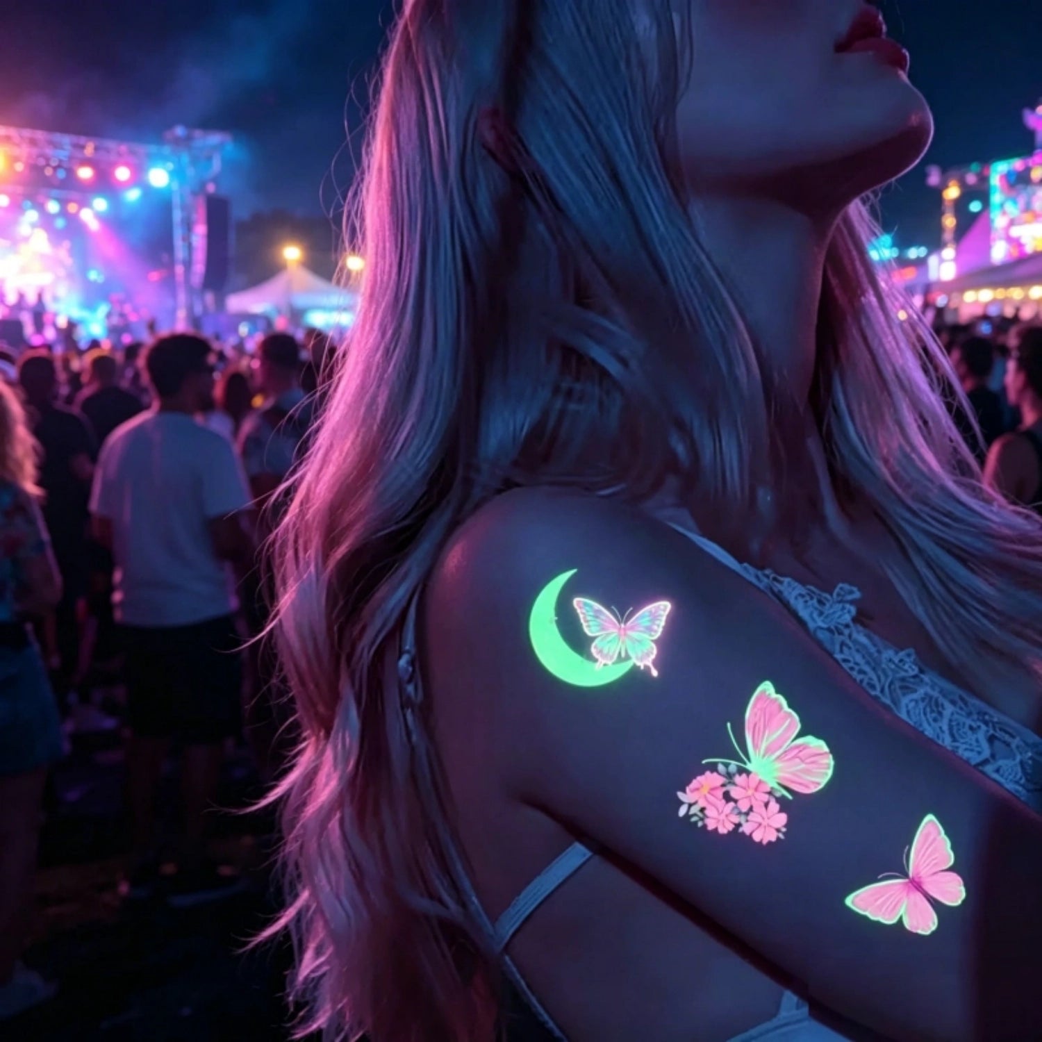 10pcs Glow-in-the-Dark Temporary Tattoos | Butterfly & Floral Stickers for Festivals & Parties