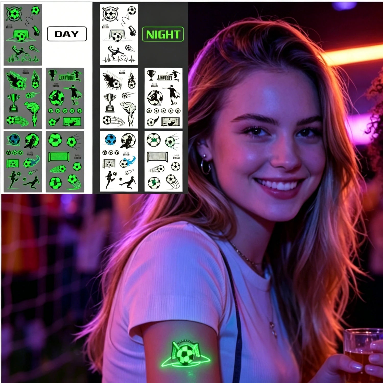10 Glow-in-the-Dark Soccer Temporary Tattoos