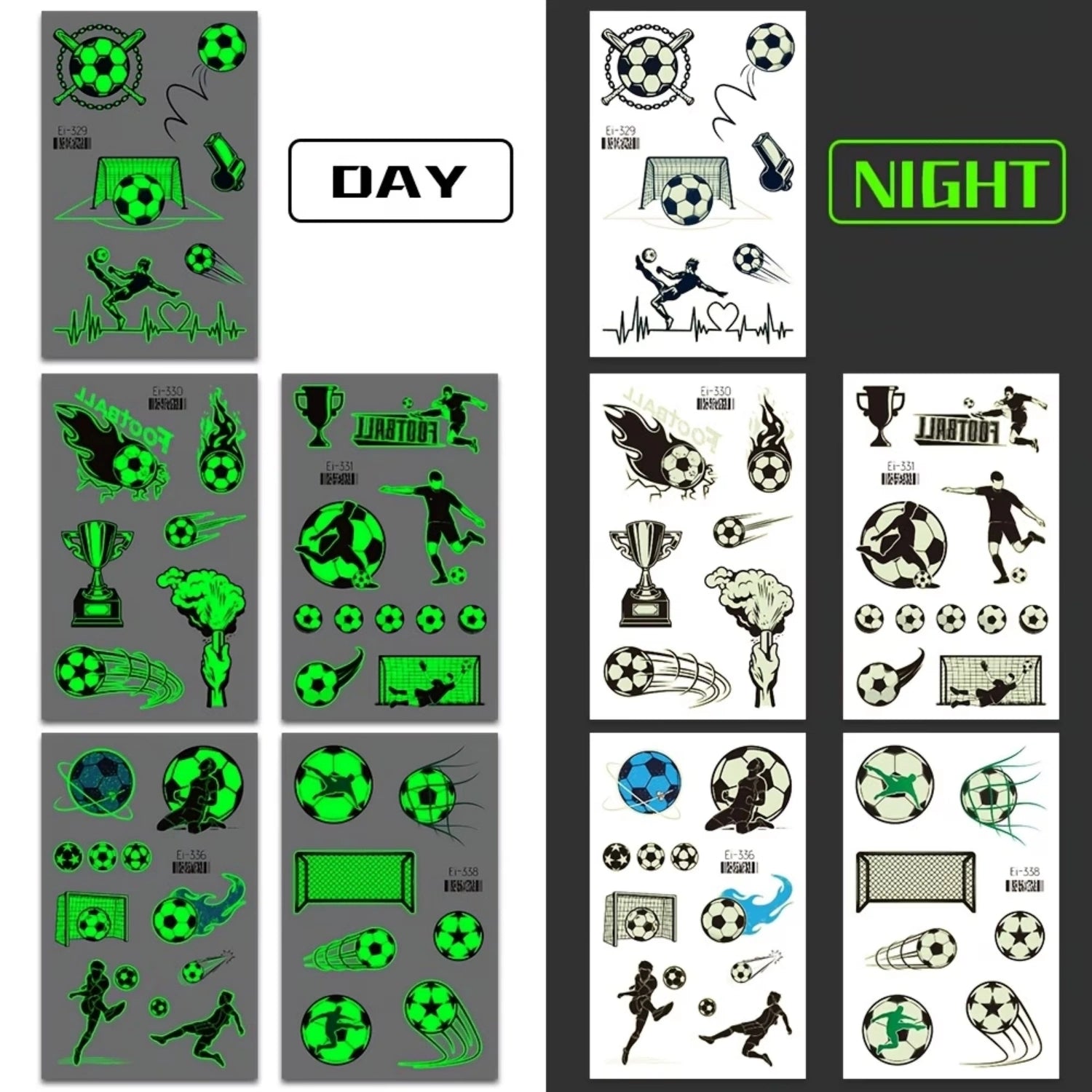 10 Glow-in-the-Dark Soccer Temporary Tattoos
