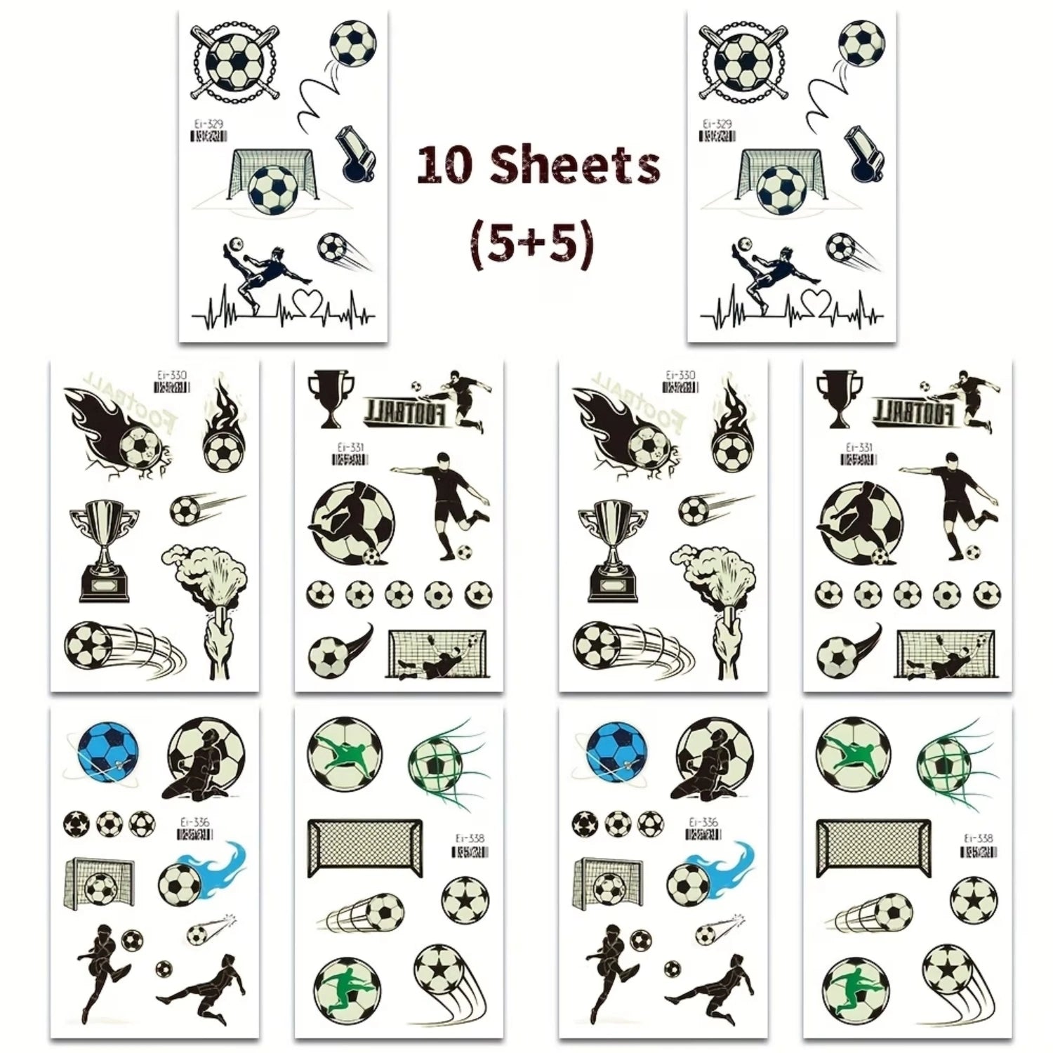 10 Glow-in-the-Dark Soccer Temporary Tattoos