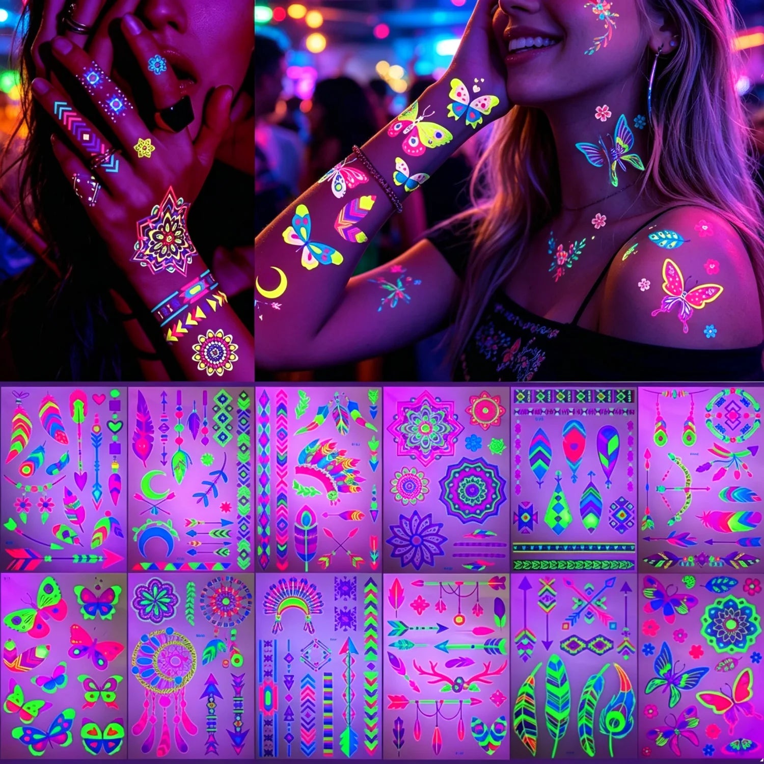 12 Glow-in-the-Dark Temporary Tattoo Stickers