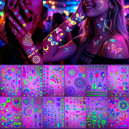 12 Glow-in-the-Dark Temporary Tattoo Stickers