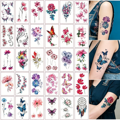【Vintage Floral Party】30Pcs Floral Waterproof Party Tattoos