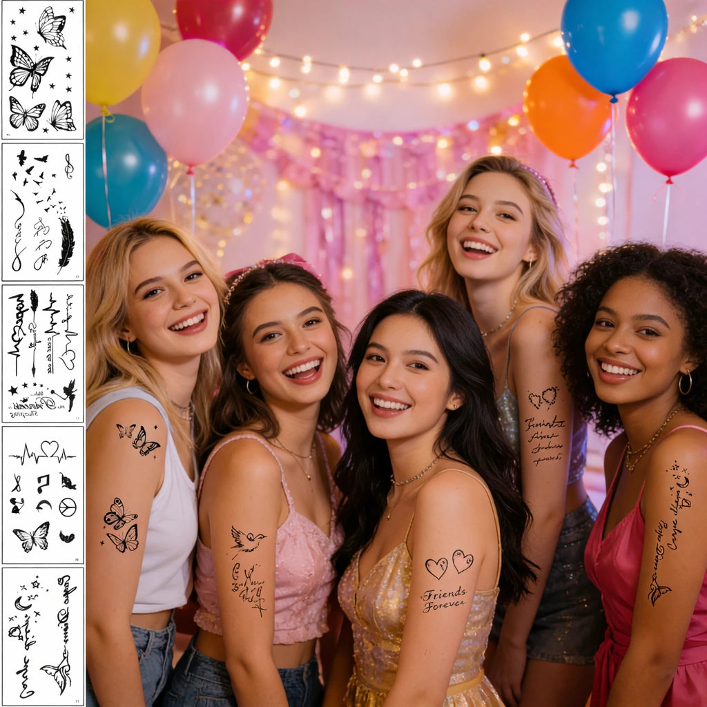 30 Temporary Party Tattoos of Butterflies, Flowers, and Hearts