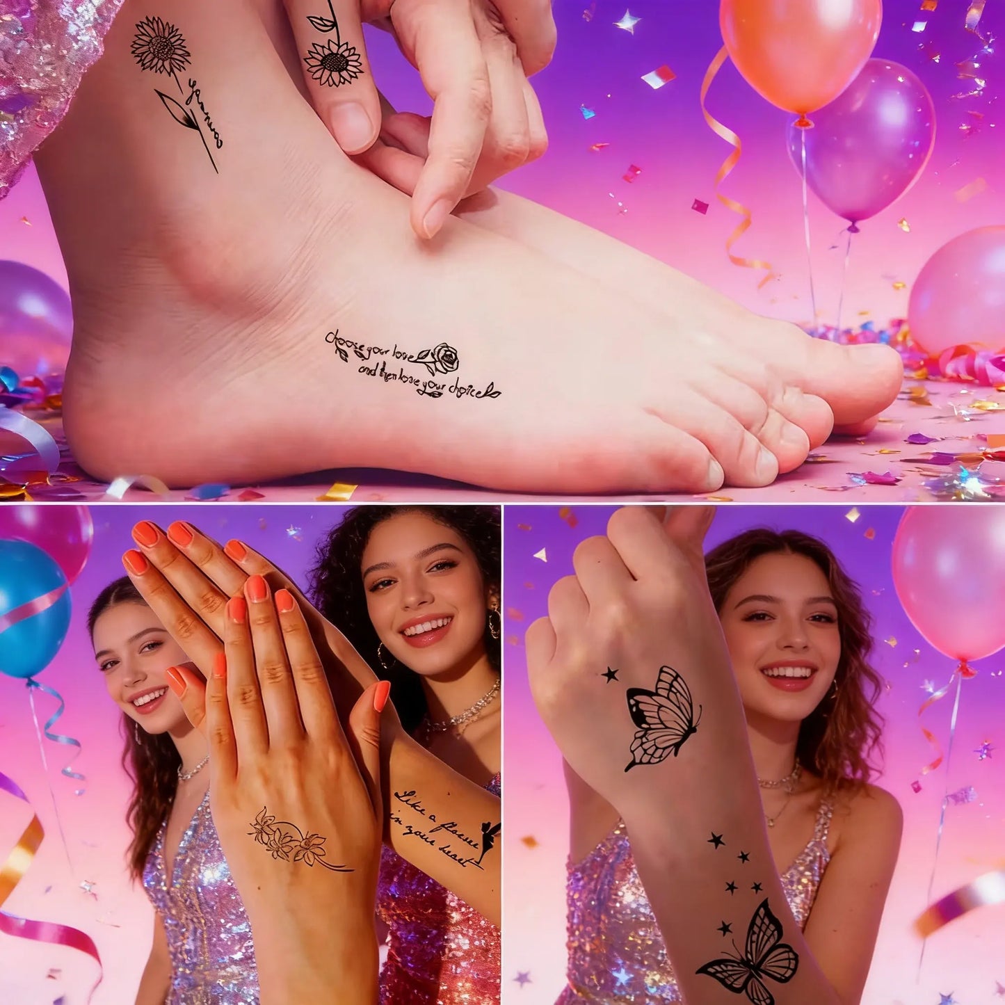 30 Temporary Party Tattoos of Butterflies, Flowers, and Hearts
