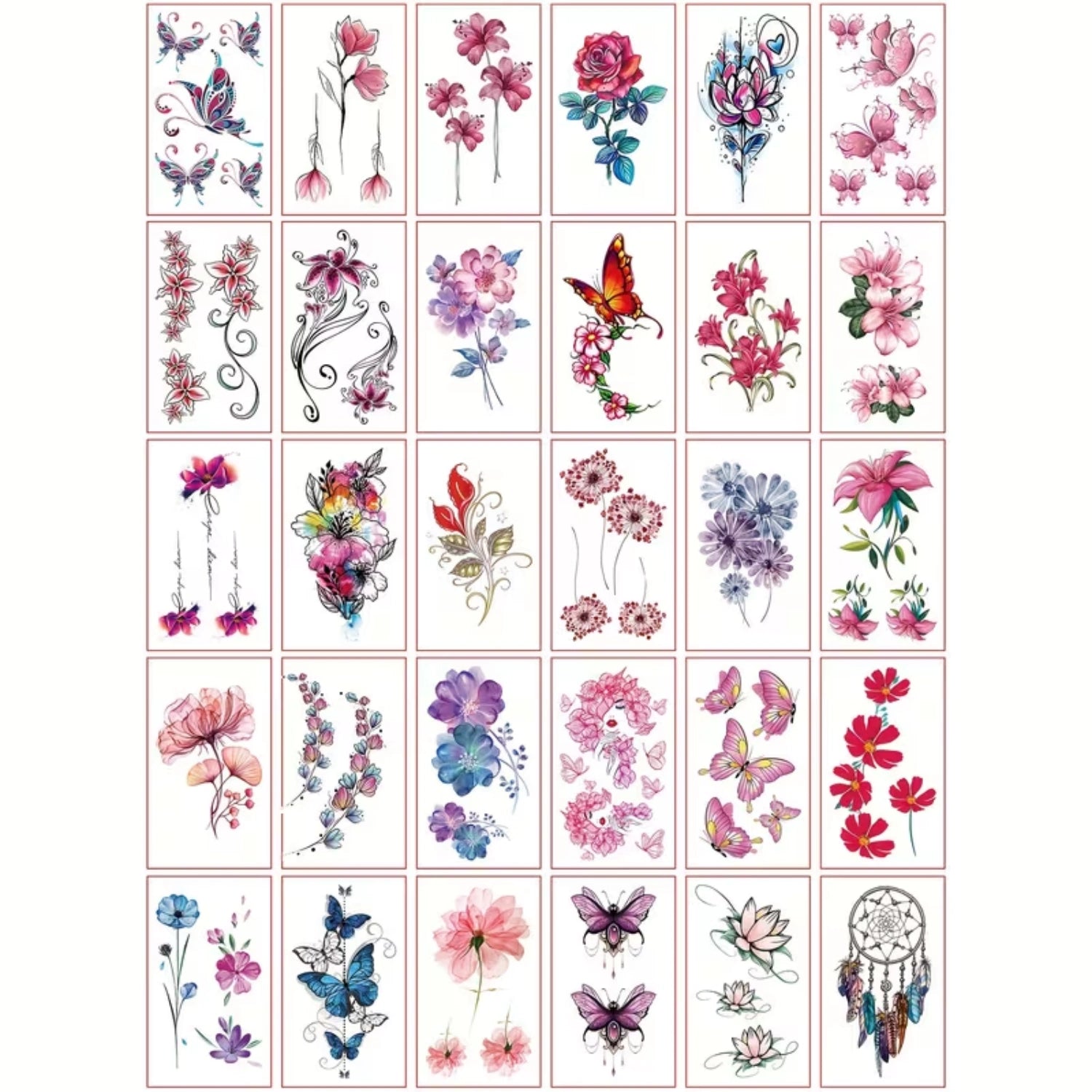 30pcs Trendy Floral Tattoo Sets, safe exquisite small temporary tattoos to elevate party vibes festival outfits and everyday subtle body aesthetics