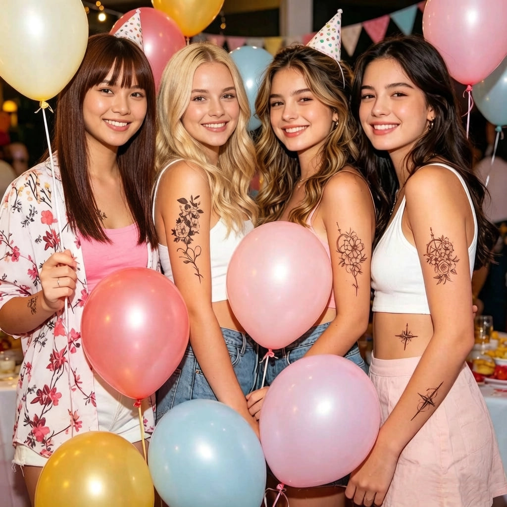 30Pcs Black Floral Temporary Tattoos | Small Waterproof for Girls, Daily & Party, 2–5 Days Long Lasting