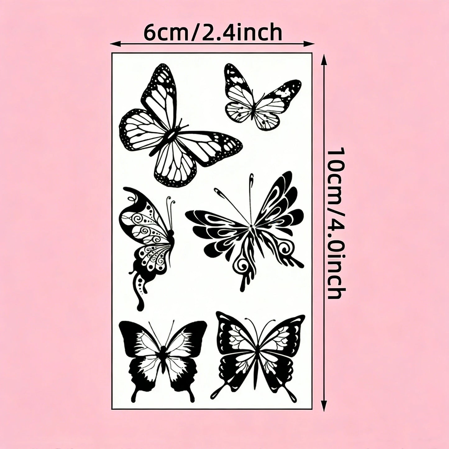 30 temporary tattoo stickers with 163 black butterfly designs