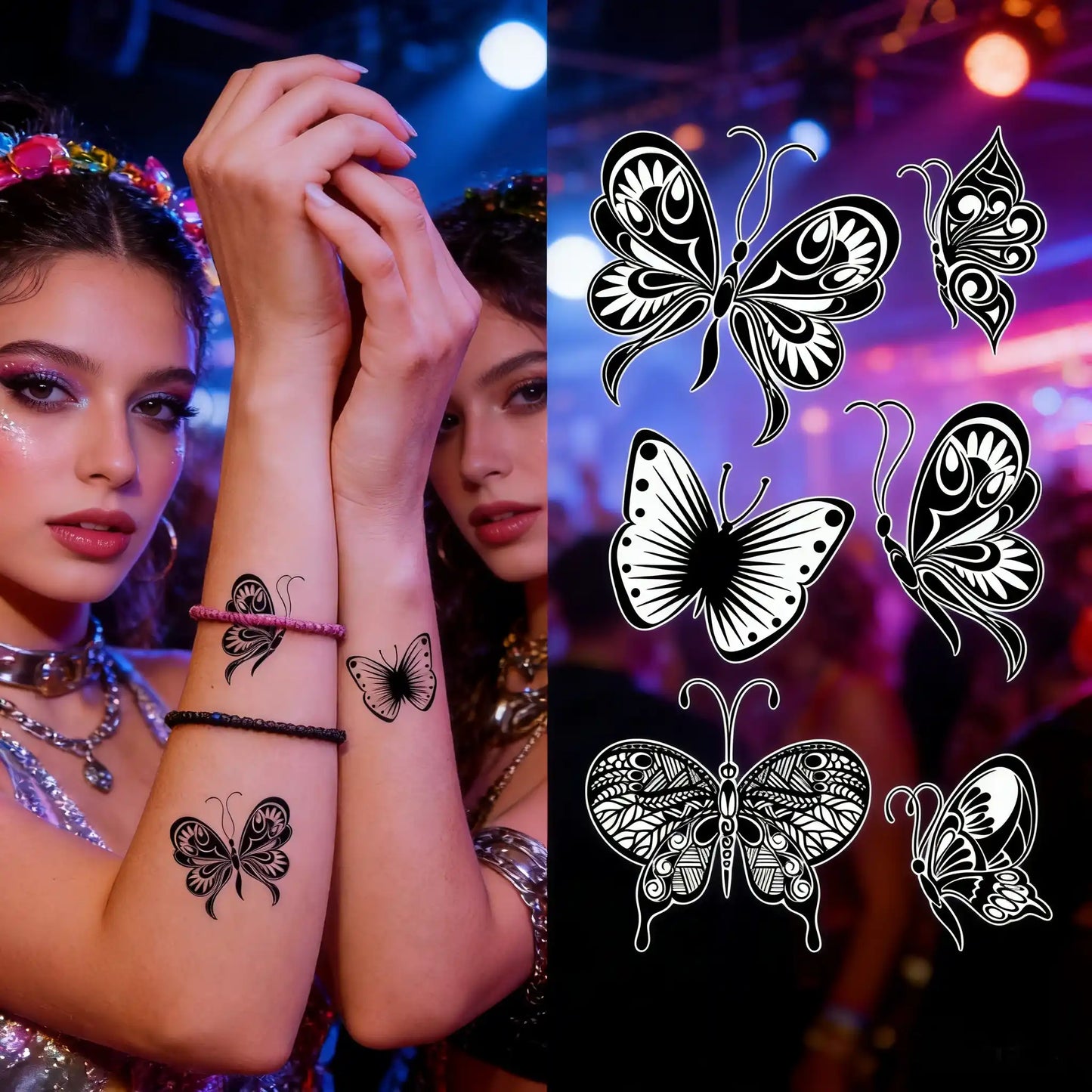 30 temporary tattoo stickers with 163 black butterfly designs