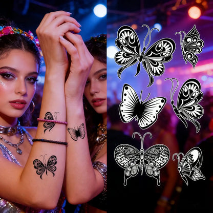 【Coole schwarze Schmetterlingsparty】30 Blatt schwarze Schmetterlings-Tattoos wasserfest