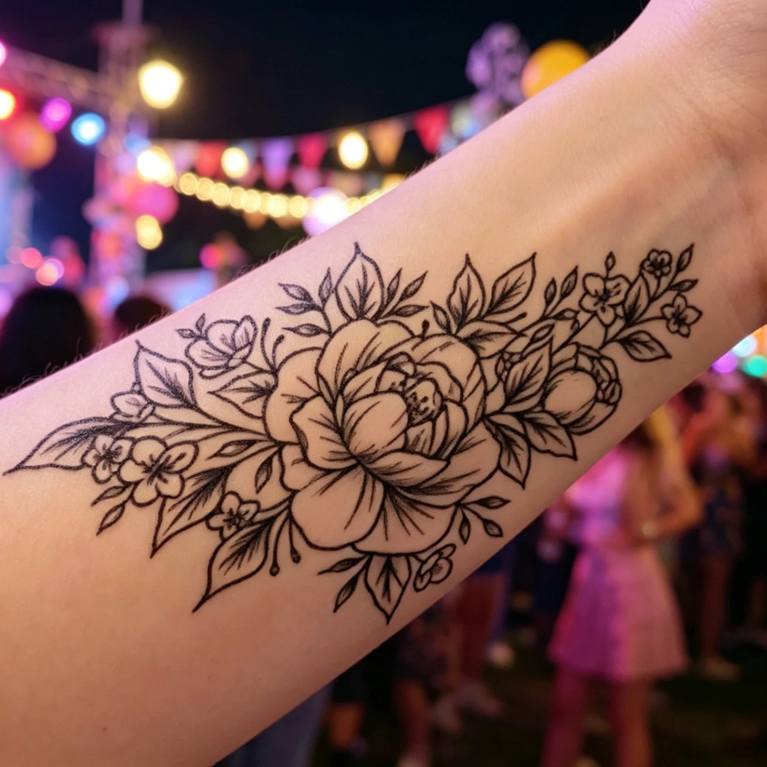 30Pcs Black Floral Temporary Tattoos | Small Waterproof for Girls, Daily & Party, 2–5 Days Long Lasting