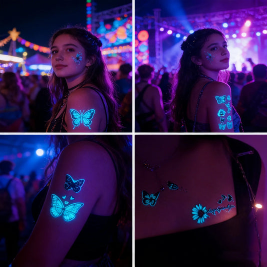 12 Sheets Glow-in-the-Dark Temporary Tattoos | Waterproof Butterfly & Floral Stickers for Festivals