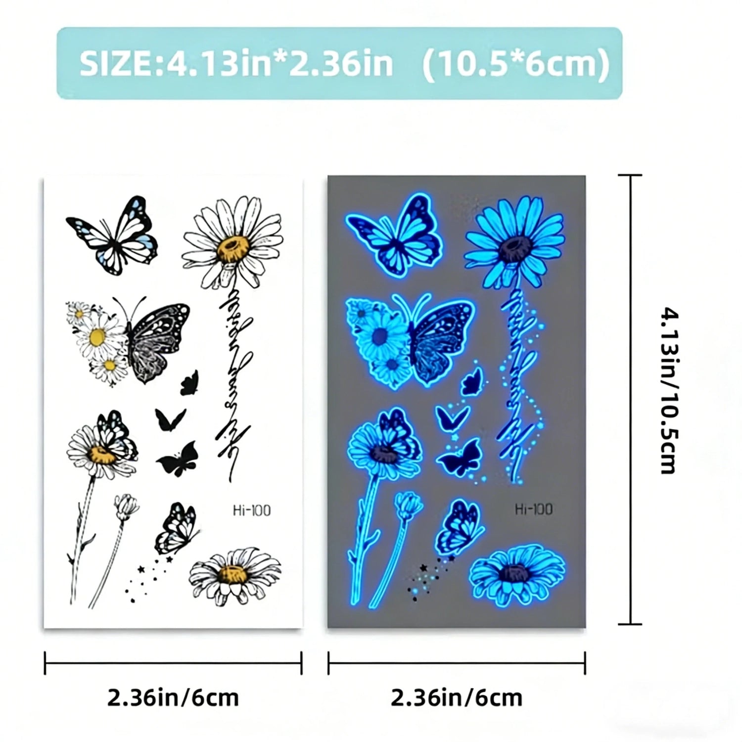 12 Sheets Glow-in-the-Dark Temporary Tattoos | Waterproof Butterfly & Floral Stickers for Festivals