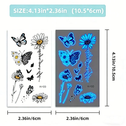 【Luminous Bloom Party】12 Sheets Glow Dark Floral Festival Tattoos