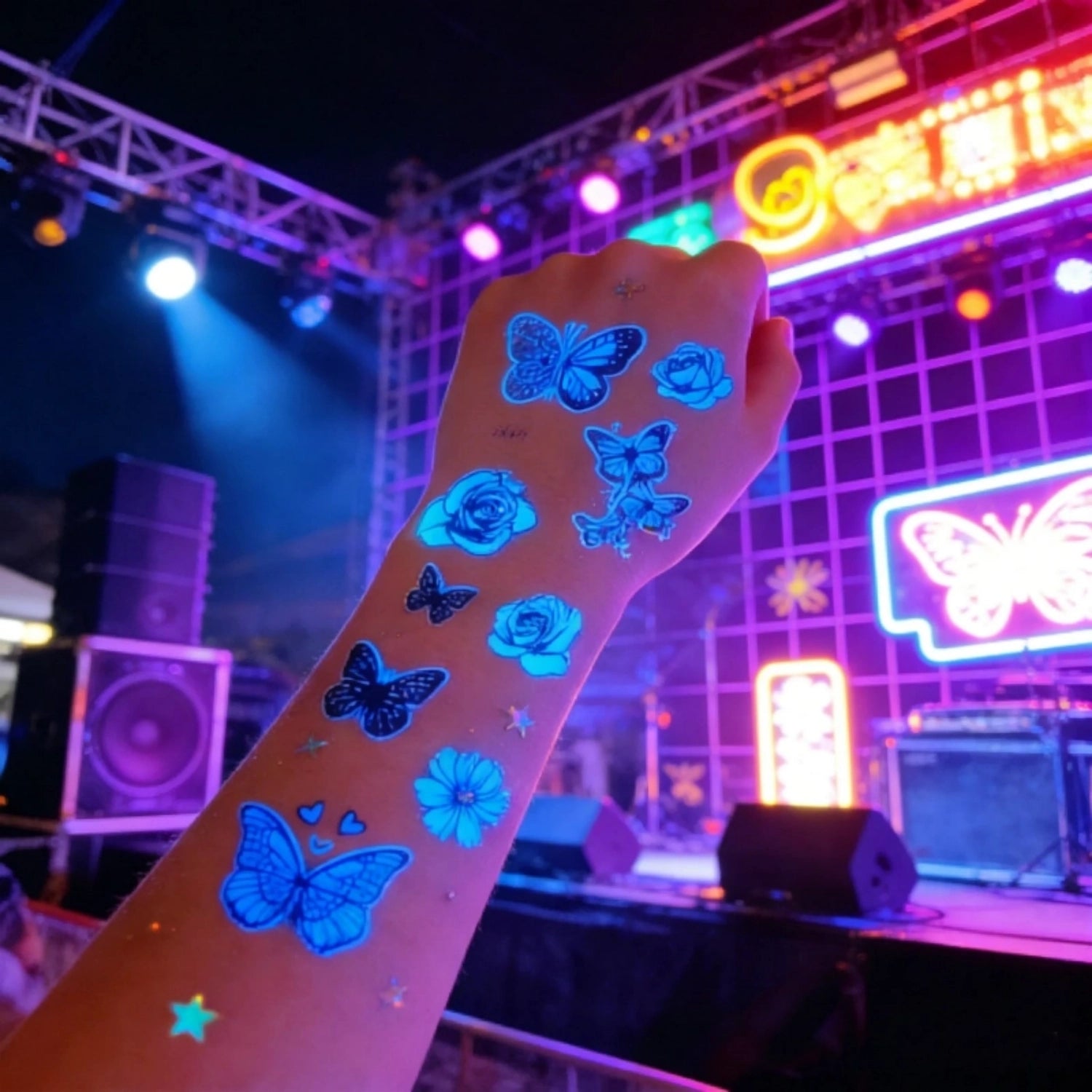 12 Sheets Glow-in-the-Dark Temporary Tattoos | Waterproof Butterfly & Floral Stickers for Festivals