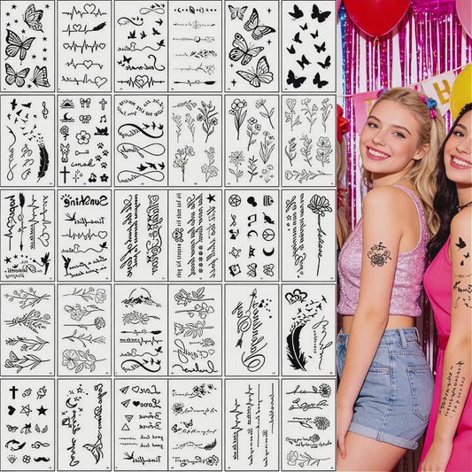 30 Temporary Party Tattoos of Butterflies, Flowers, and Hearts